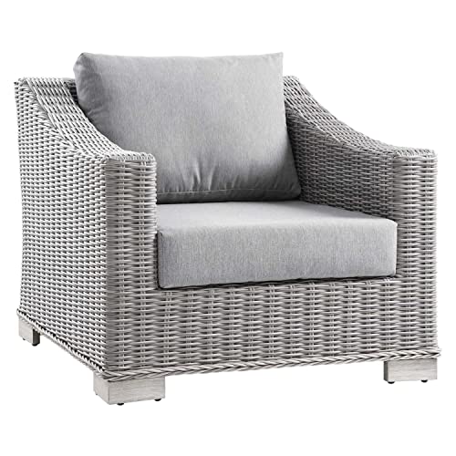 Modway EEI-4840-LGR-GRY Conway Outdoor Patio Wicker Rattan Armchair, Light Gray Gray