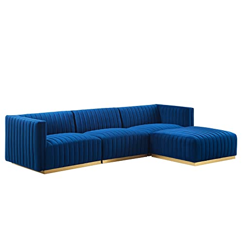Modway Conjure 4-Piece Velvet and Stainless Steel Sectional - Gold/Navy