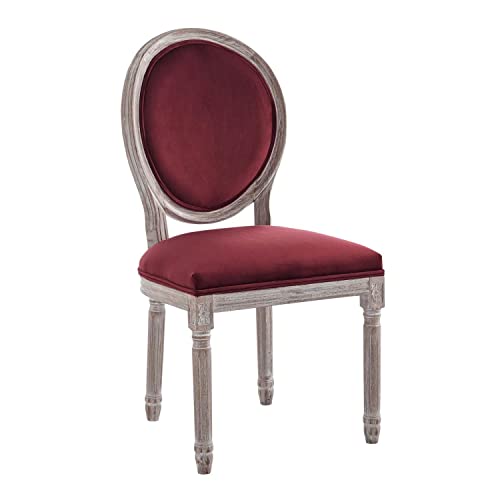 Modway Emanate French Vintage Performance Velvet Dining Chair in Natural Maroon
