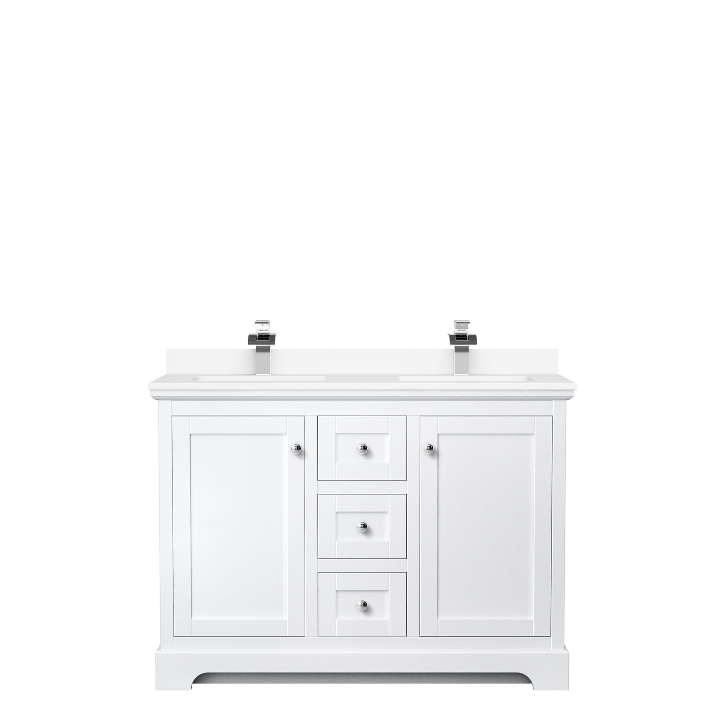 Avery 48 Inch Double Bathroom Vanity in White, White Cultured Marble Countertop, Undermount Square Sinks, No Mirror