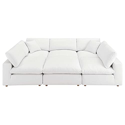 Modway Commix 6-Piece Modern Fabric Overstuffed Sectional Sofa in Pure White