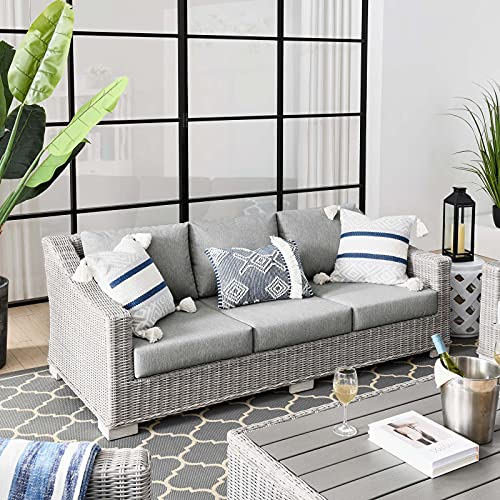 Modway Conway Outdoor Patio Wicker Rattan Sofa, Light Gray Gray