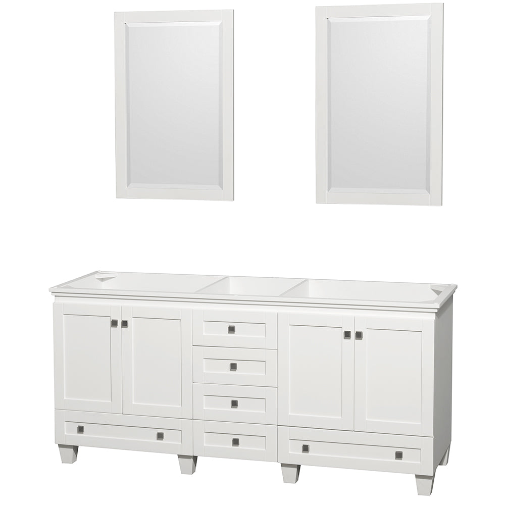 Acclaim 72 Inch Double Bathroom Vanity in White, No Countertop, No Sinks, and 24 Inch Mirrors