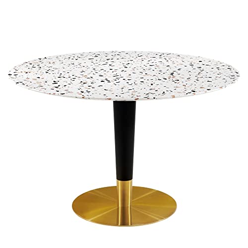 Modway Zinque 47" Round Modern Terrazzo/Metal Dining Table in White/Gold