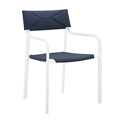 Modway EEI-3573-WHI-NAV Raleigh Outdoor Patio Aluminum Stackable Dining Armchair (Fully Assembled)