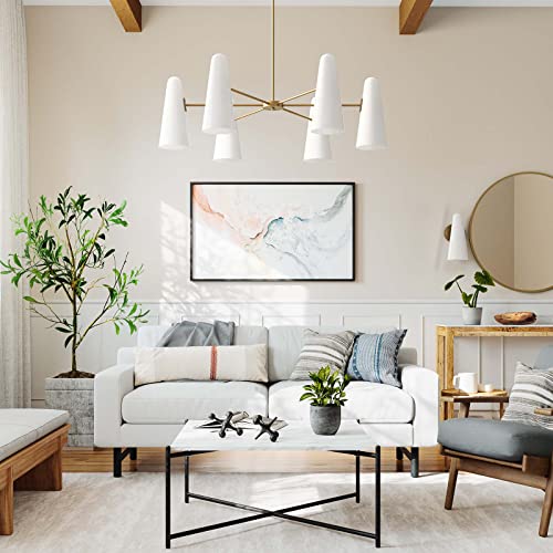 Beacon 6-Light Chandelier in Opal Satin Brass