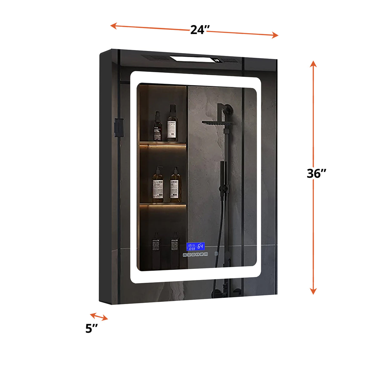 Lexora Bracciano 24 in. W x 36 in. H Surface-Mount LED Mirror Medicine Cabinet with Defogger