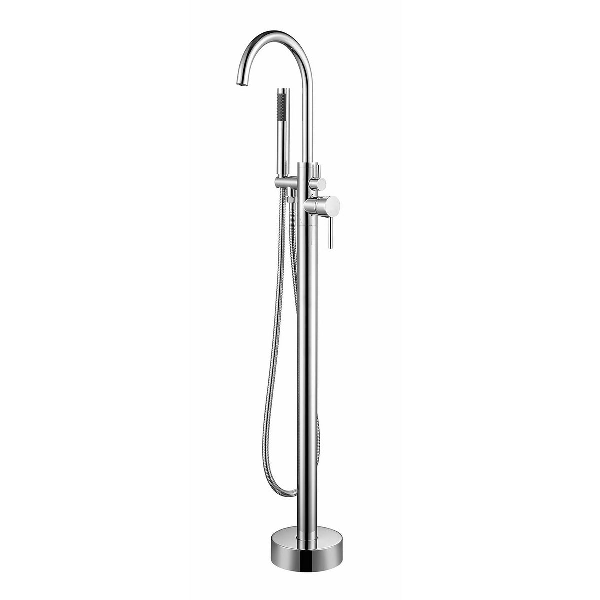 Lexora Vinter 59 in White Freestanding Acrylic Flatbottom Soaking Bathtub with Chrome Hardware and Lago Tub Filler