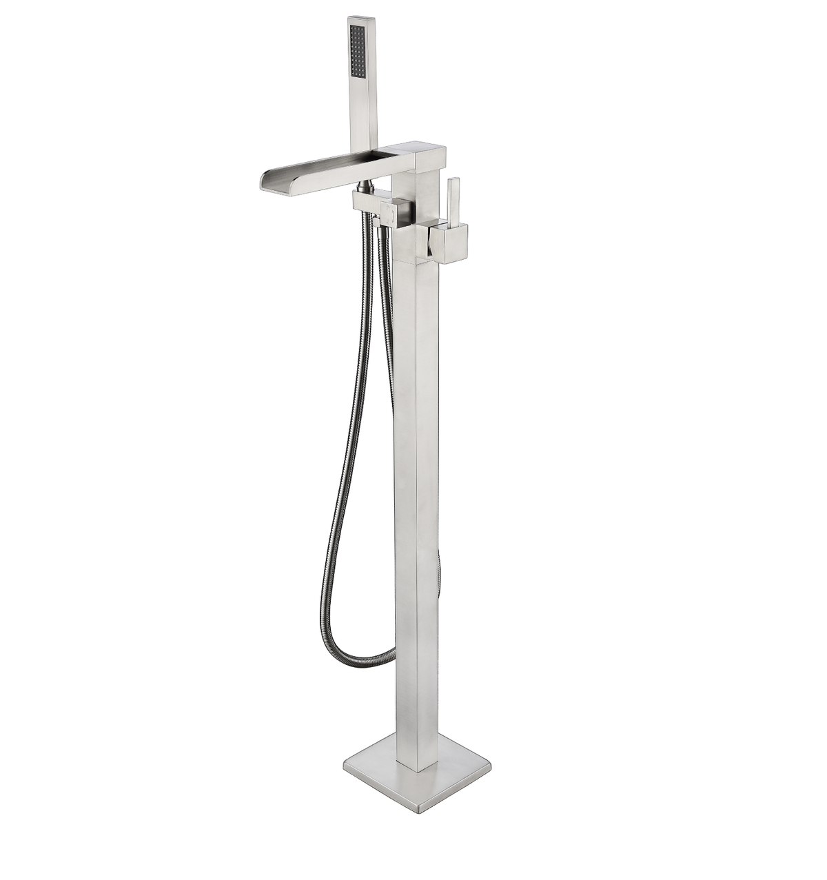 Lexora Vinter 59 in White Freestanding Acrylic Flatbottom Soaking Bathtub with Brushed Nickel Hardware and Cascata Tub Filler