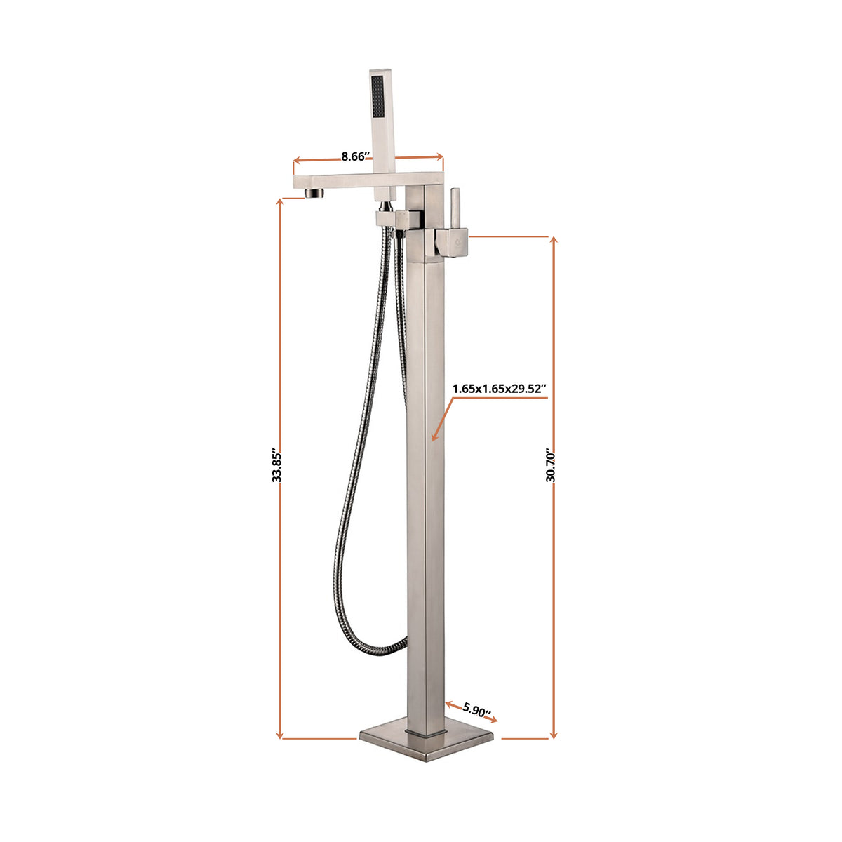 Lexora Mare Single Handle Freestanding Floor Mount Tub Faucet Bathtub Filler with Hand Shower in Brushed Nickel