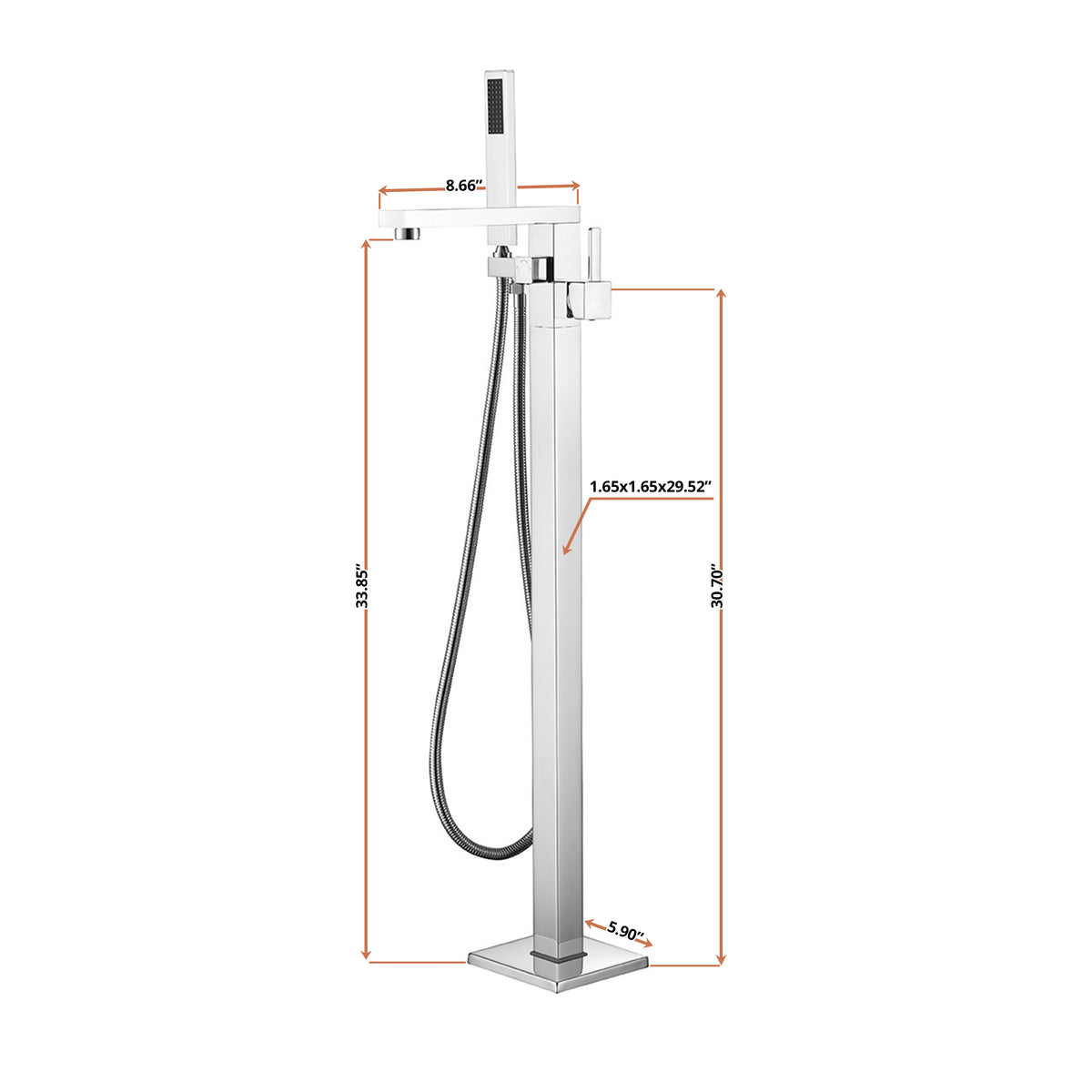 Lexora Mare Single Handle Freestanding Floor Mount Tub Faucet Bathtub Filler with Hand Shower in Chrome