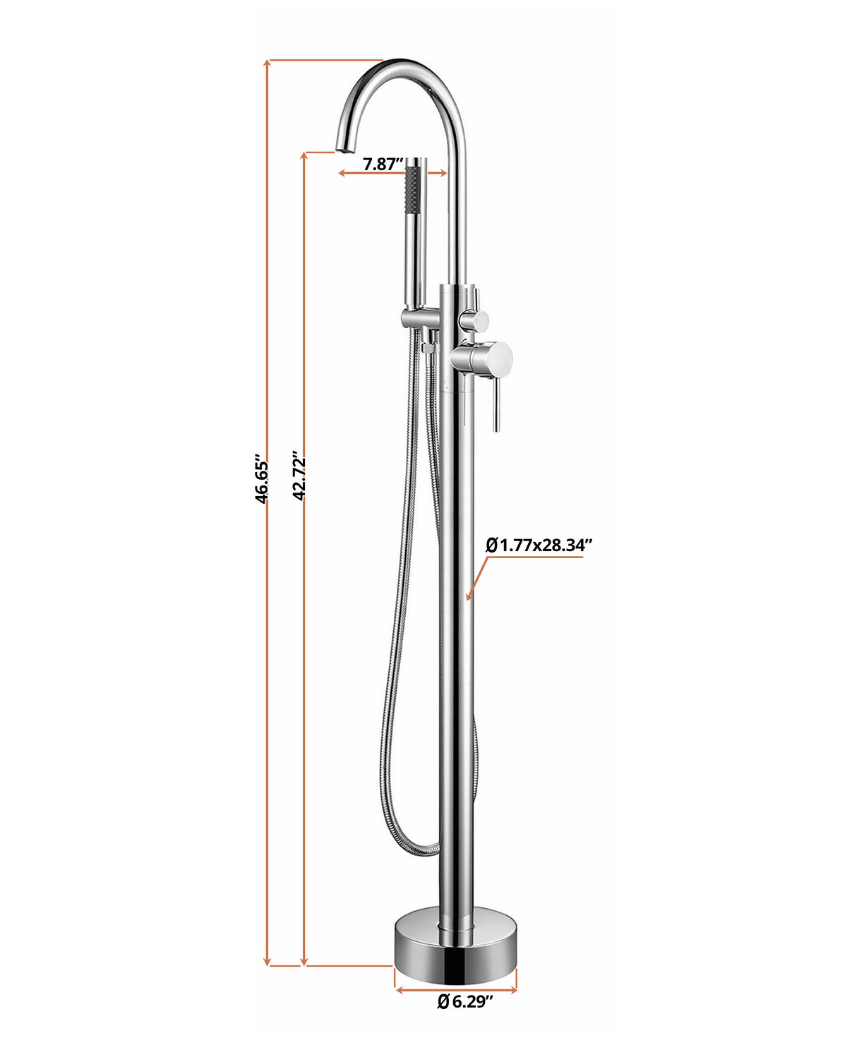 Lexora Lago Single Handle Freestanding Floor Mount Tub Faucet Bathtub Filler with Hand Shower in Chrome