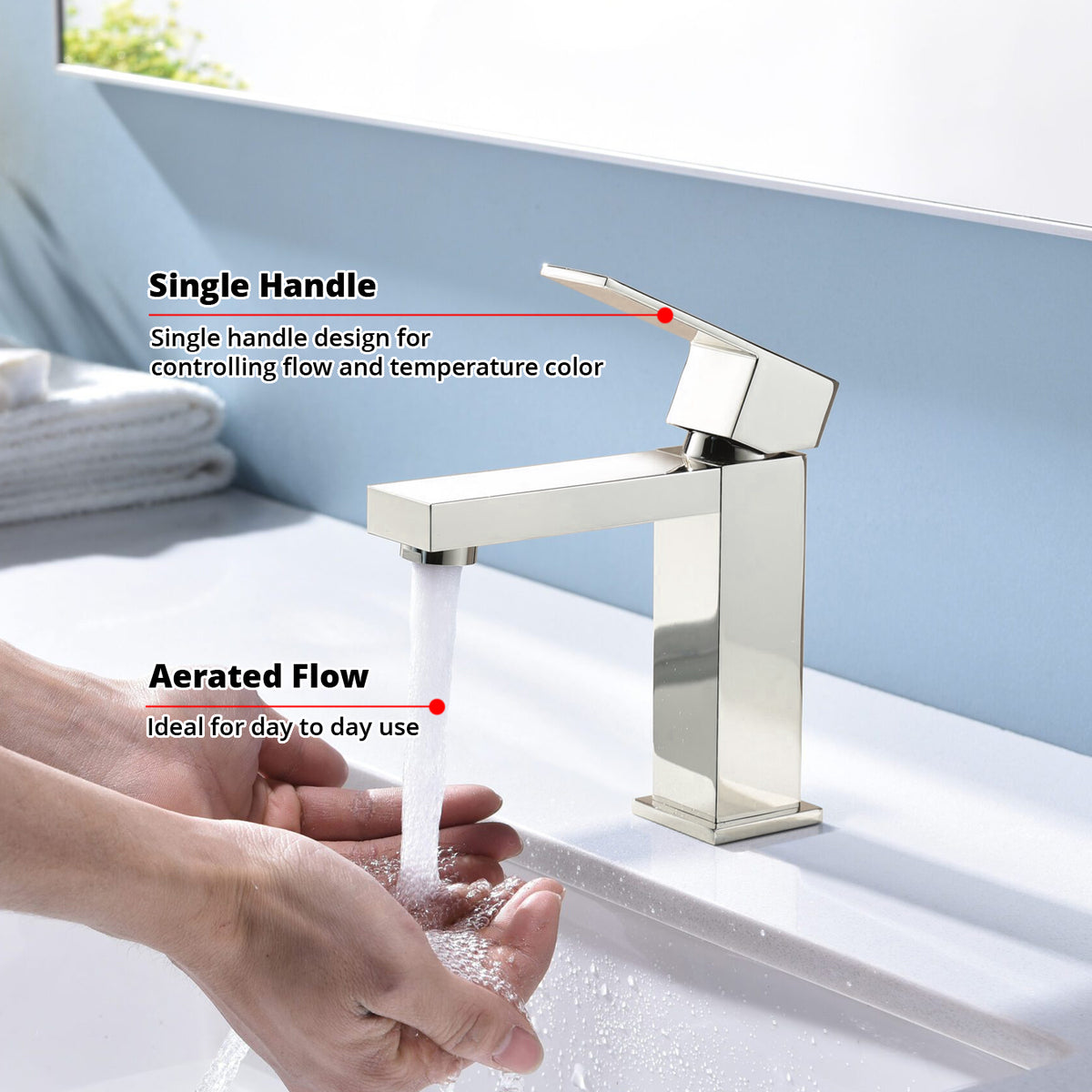 Lexora Monte Single Hole Stainless Steel Bathroom Faucet in Satin Nickel