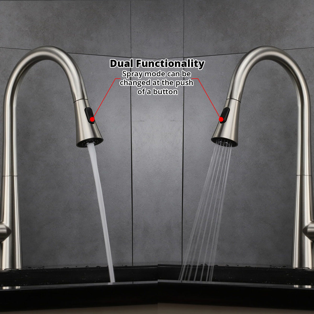Lexora Furio Brass Single-Handle Pull-Down Spray Kitchen Faucet in Brushed Nickel