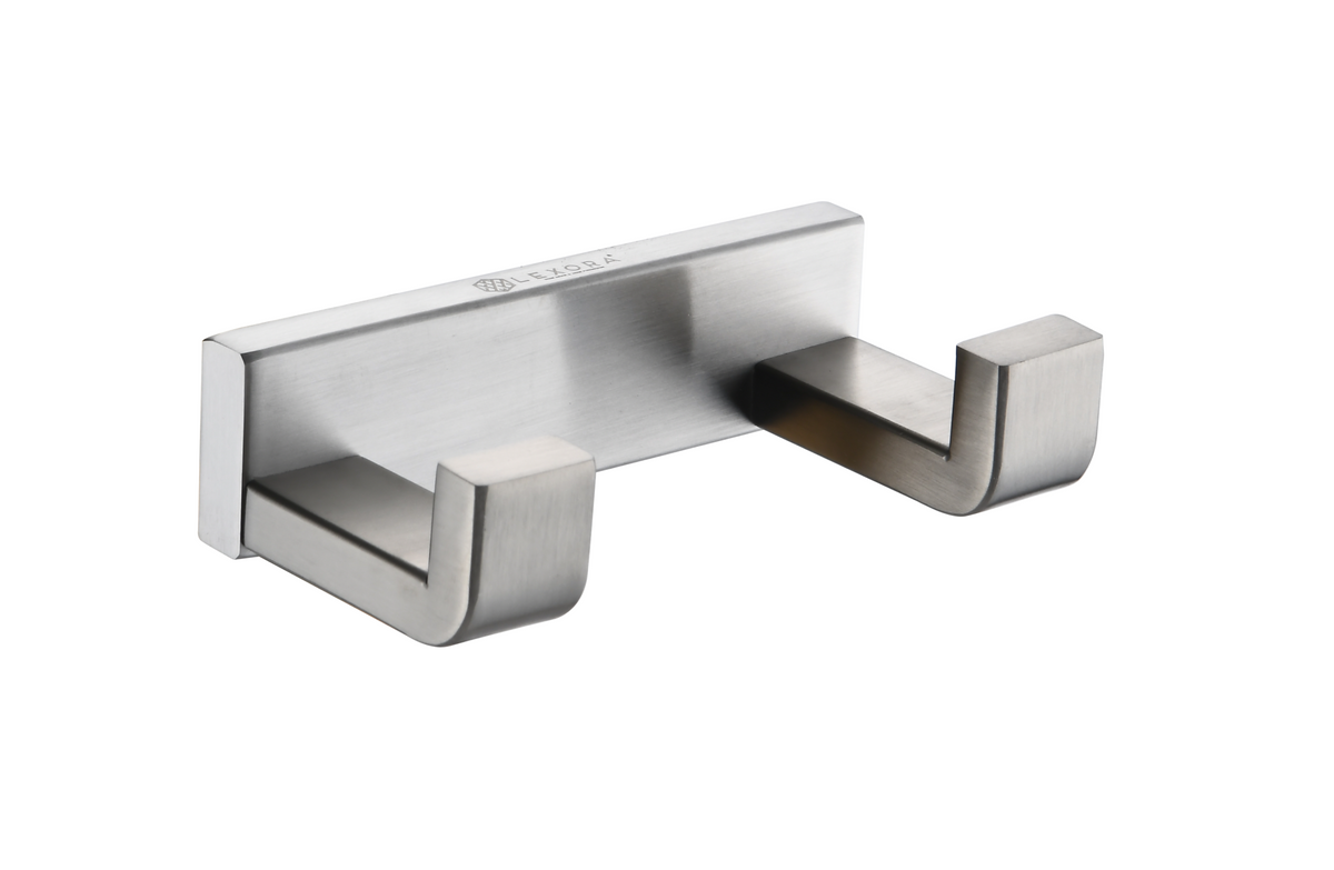 Lexora Bagno Bianca Stainless Steel Double Robe Hook in Brushed Nickel