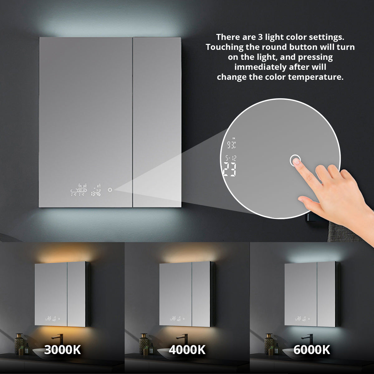 Lexora Savera 30 in. W x 36 in. H Recessed or Surface-Mount LED Mirror Medicine Cabinet with Defogger