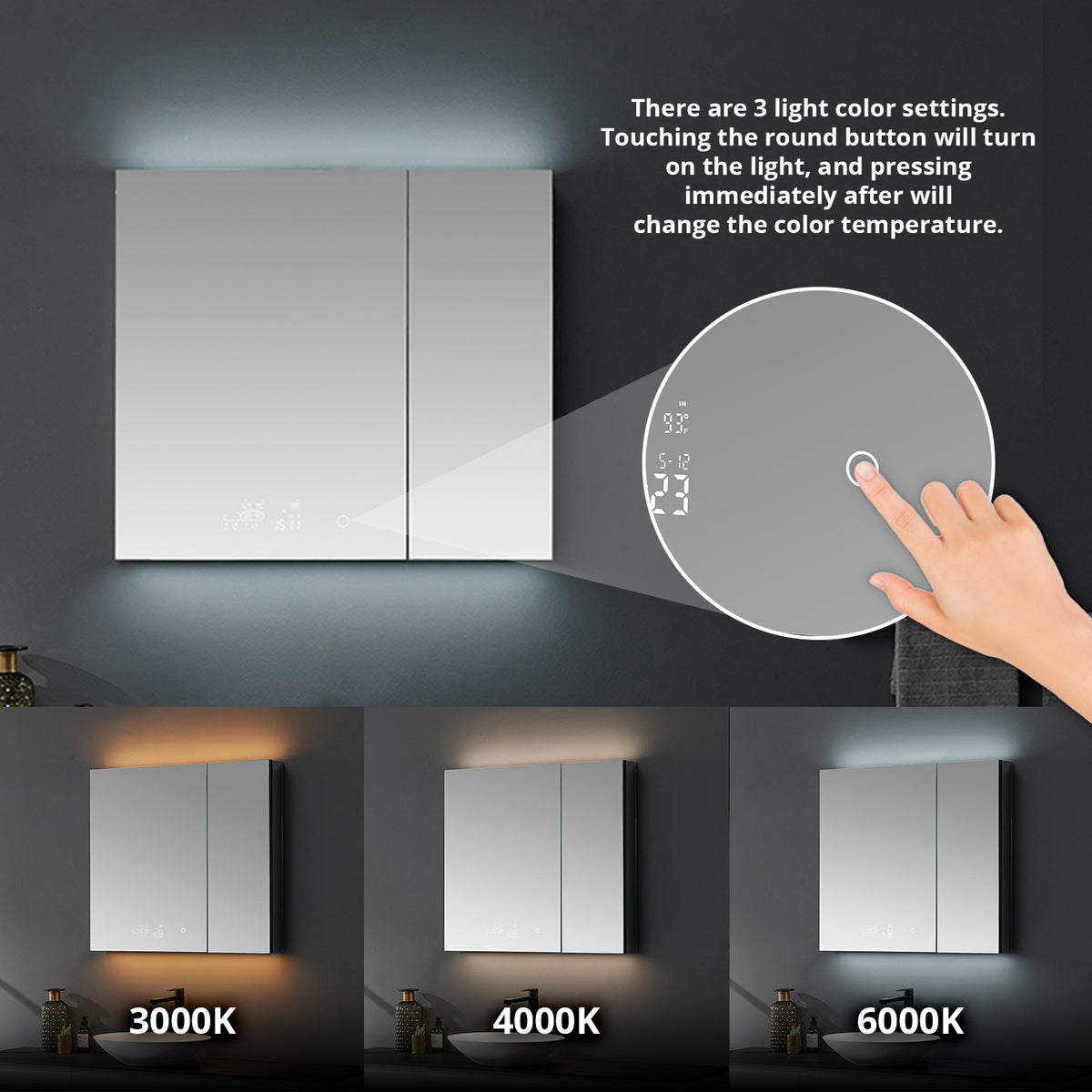 Lexora Savera 36 in. W x 36 in. H Recessed or Surface-Mount LED Mirror Medicine Cabinet with Defogger