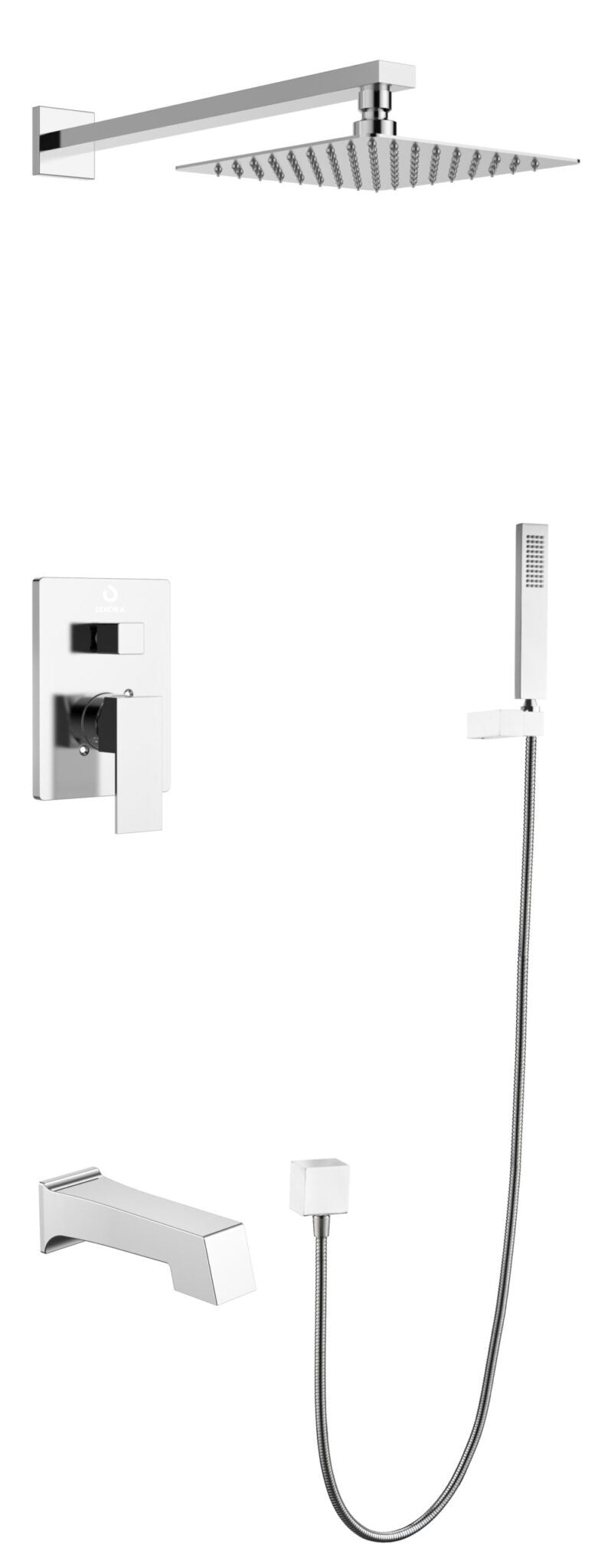 Lexora Monte Celo 1-Spray Tub and Shower Faucet Combo with Square Showerhead and Handheld Shower Wand in Chrome