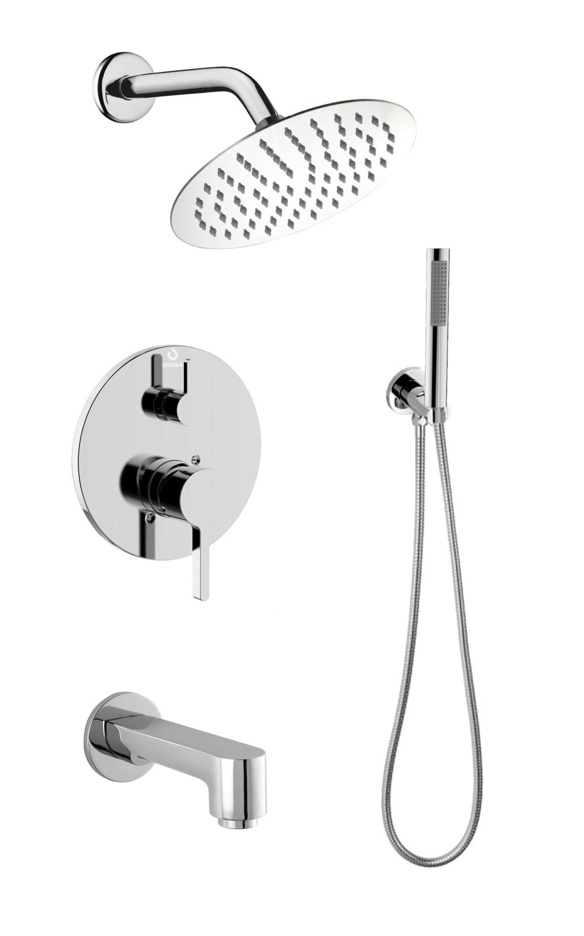Lexora Salamonio 1-Spray Tub and Shower Faucet Combo with Round Showerhead and Handheld Shower Wand in Chrome