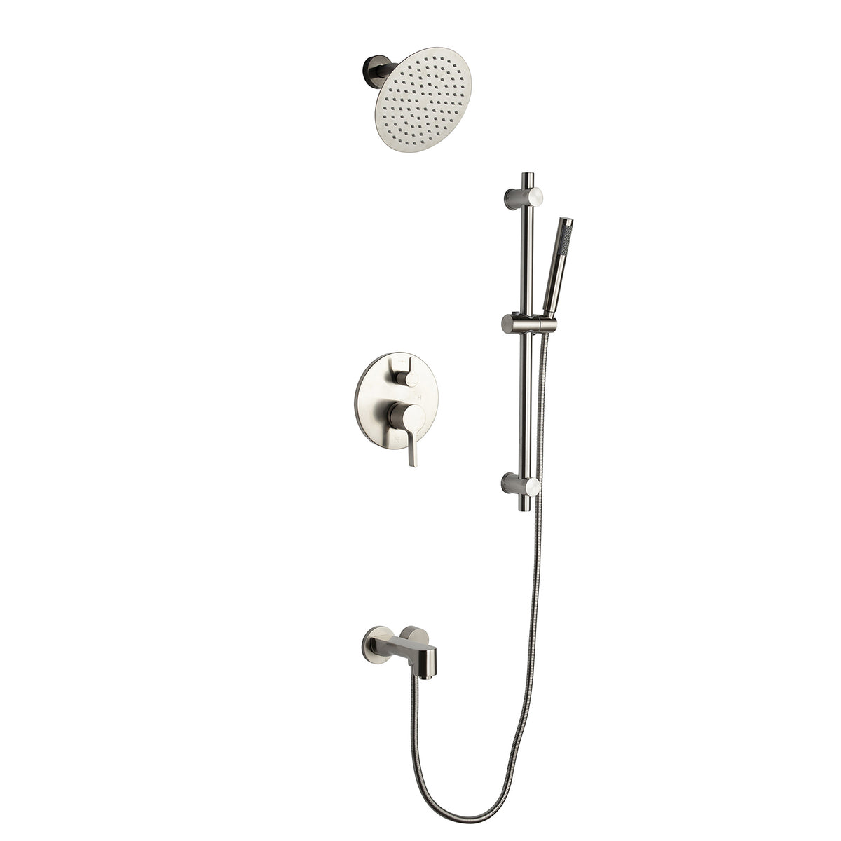 Lexora Luviah 1-Spray Tub and Shower Faucet Combo with Round Showerhead and Handheld Shower Wand in Brushed Nickel
