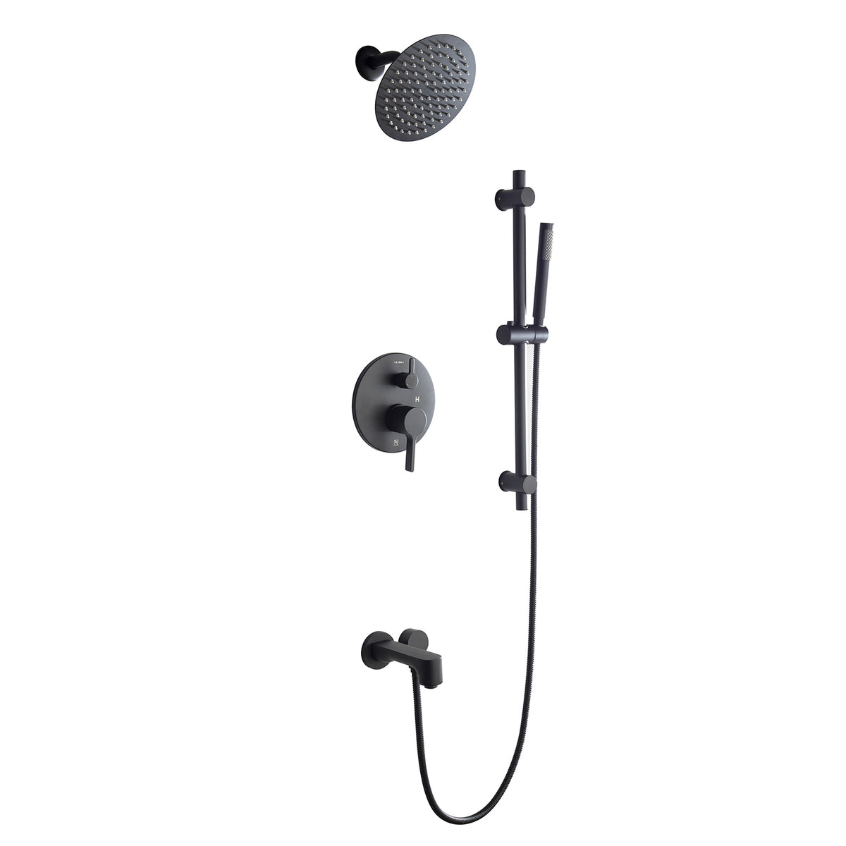 Lexora Luviah 1-Spray Tub and Shower Faucet Combo with Round Showerhead and Handheld Shower Wand in Matte Black