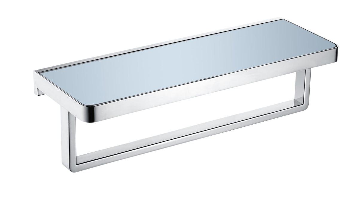 Lexora Bagno Bianca Stainless Steel White Glass Shelf with Towel Bar in Chrome