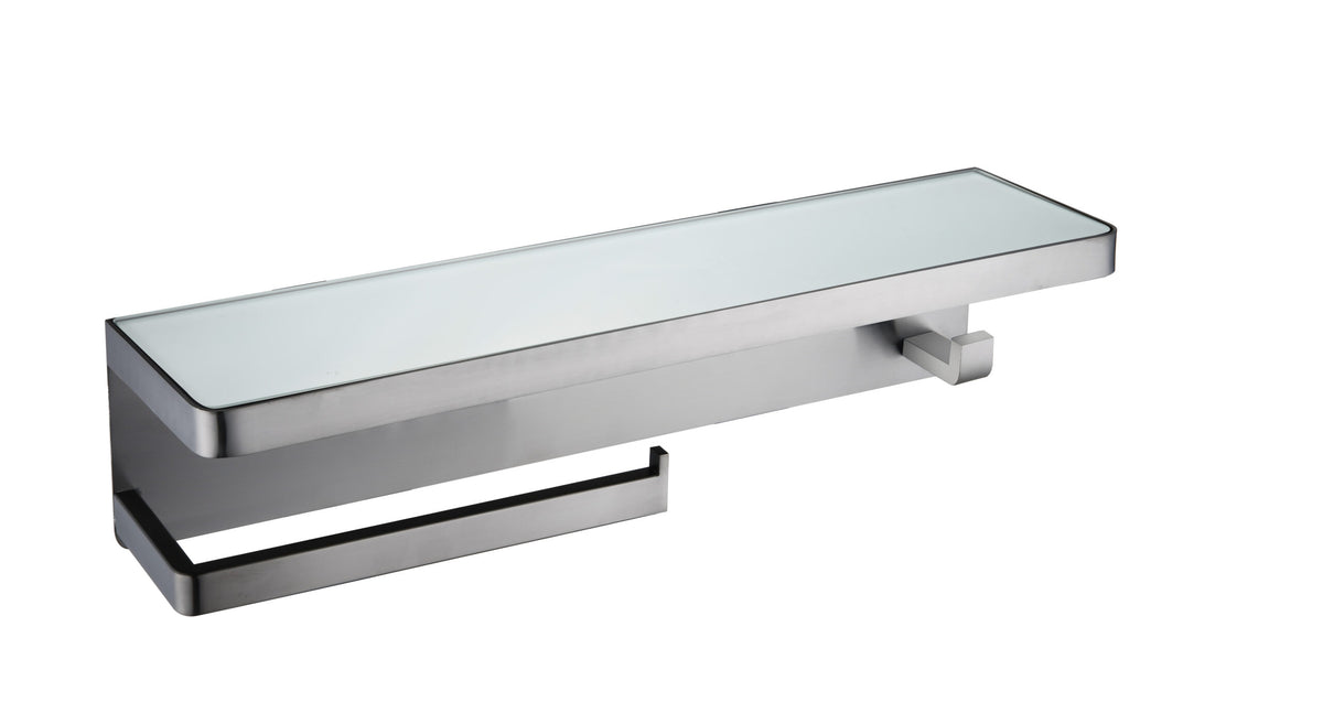 Lexora Bagno Bianca Stainless Steel White Glass Shelf with Towel Bar & Robe Hook in Gun Metal