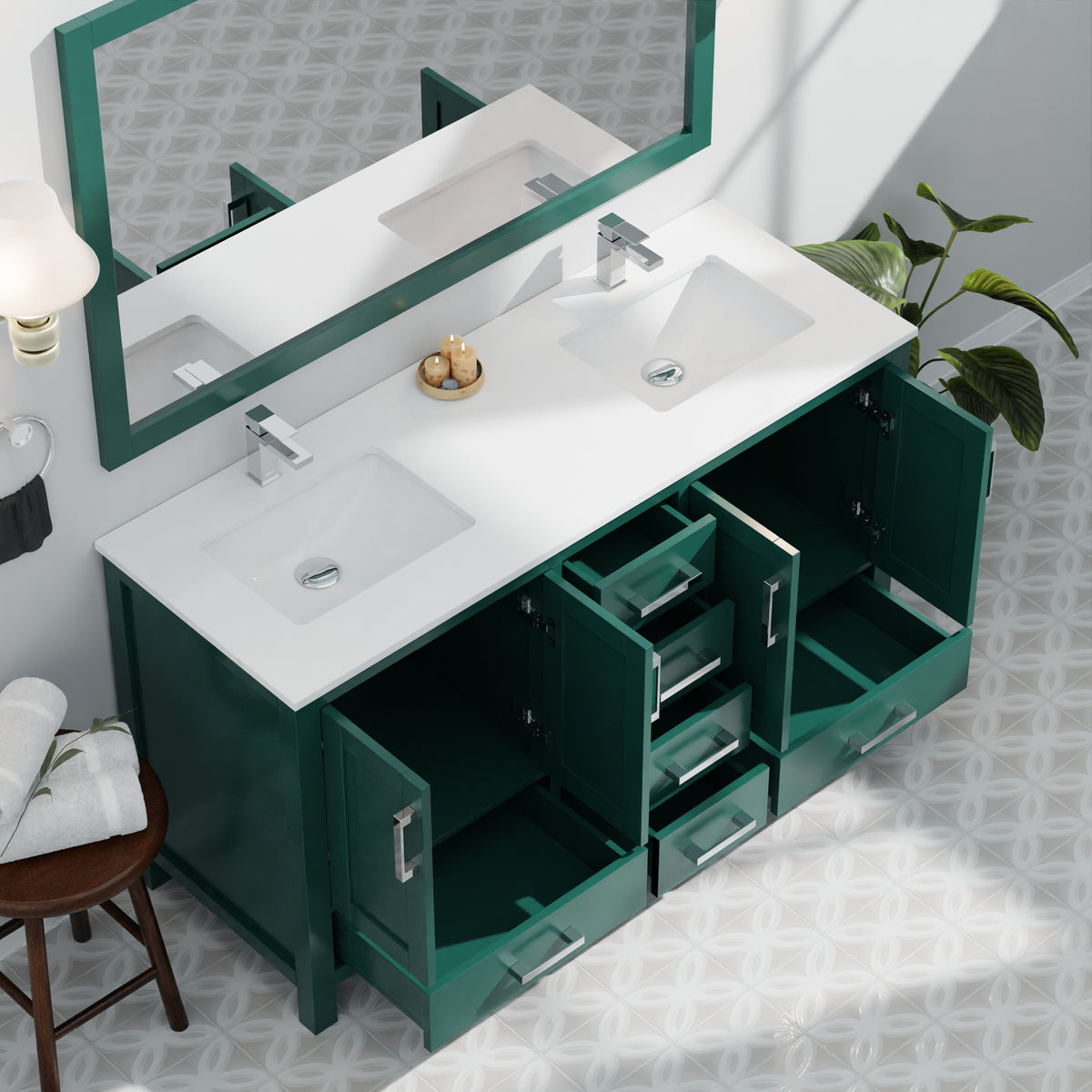 Lexora Jacques 60 in. Green Double Sink Bath Vanity