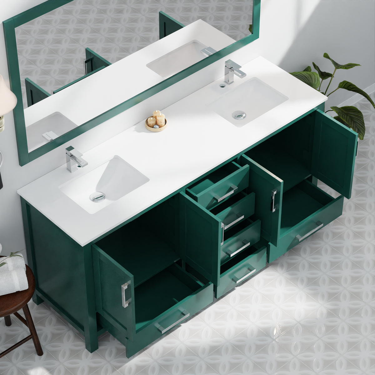 Lexora Jacques 72 in. Green Double Sink Bath Vanity
