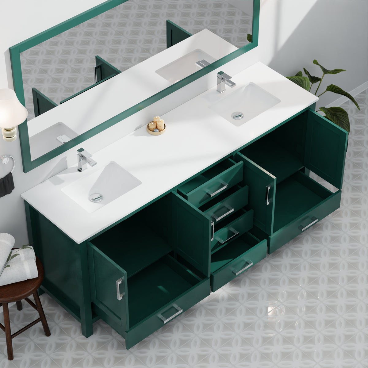 Lexora Jacques 84 in. Green Double Sink Bath Vanity