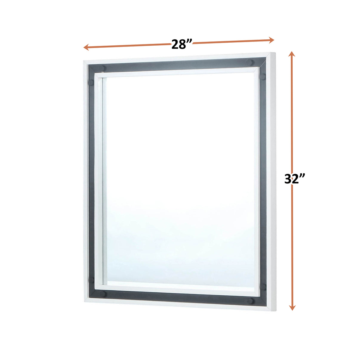 Lexora Ziva 28 in W x 32 in H White Mirror with Black Metal Inlay