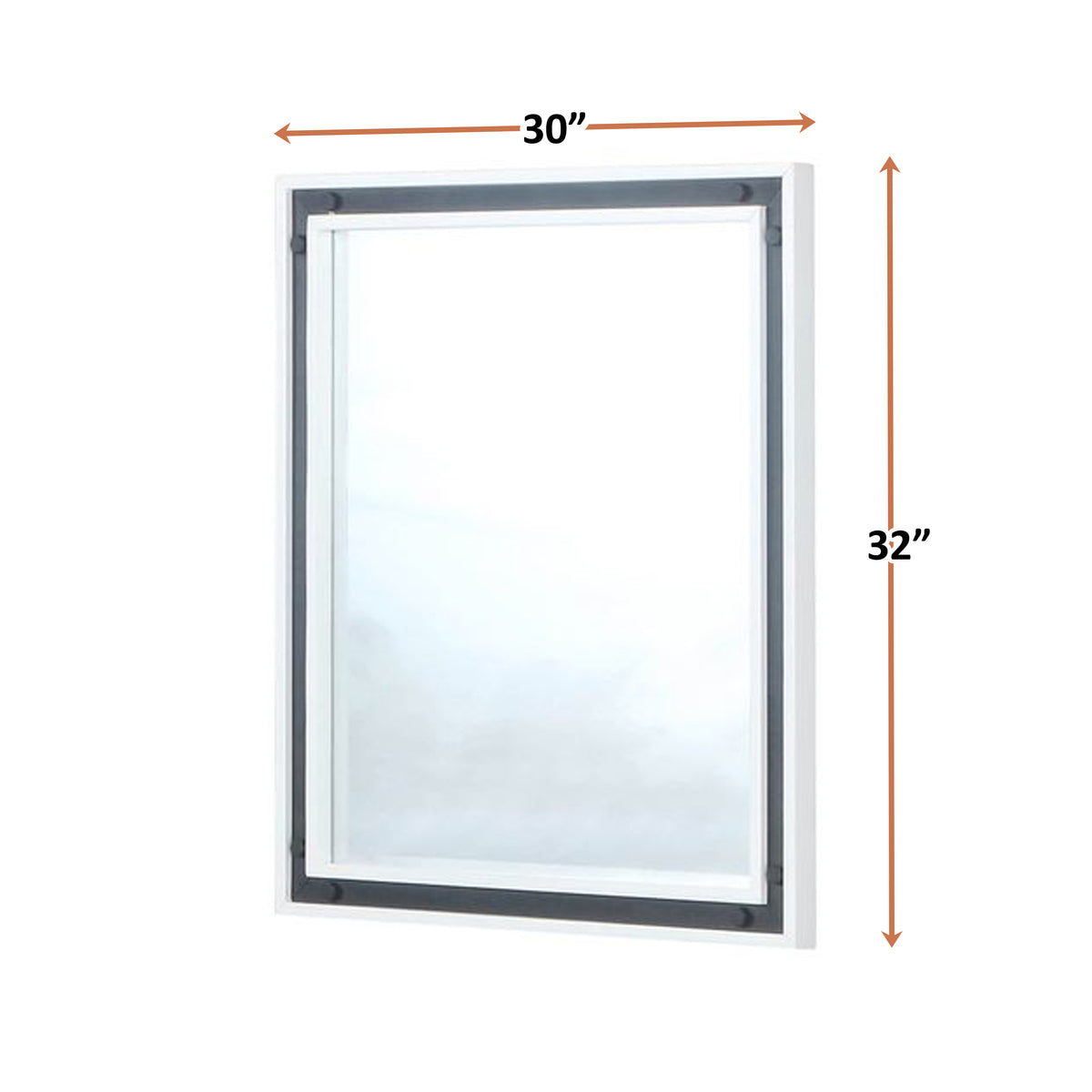 Lexora Ziva 30 in W x 32 in H White Mirror with Black Metal Inlay