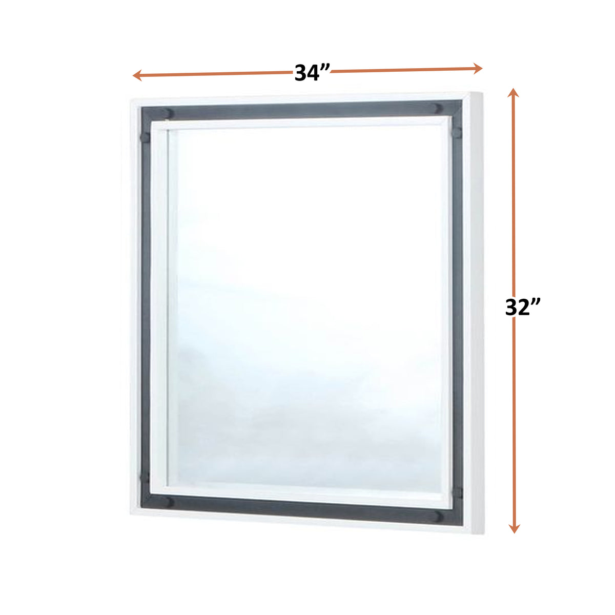Lexora Ziva 34 in W x 32 in H White Mirror with Black Metal Inlay
