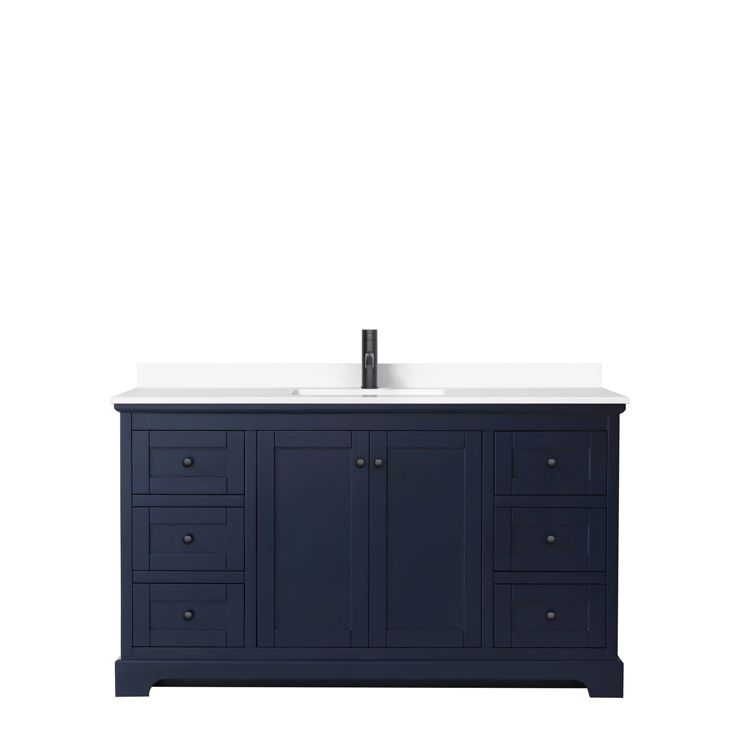 Avery 60 Inch Single Bathroom Vanity in Dark Blue, White Cultured Marble Countertop, Undermount Square Sink, Matte Black Trim