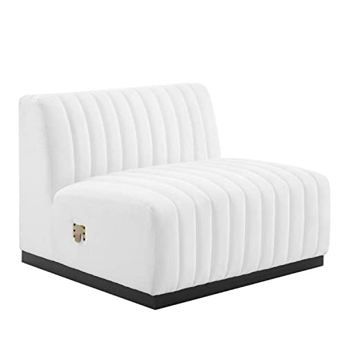 Modway Conjure Modern Channel Tufted Fabric Armless Chair in White/Black