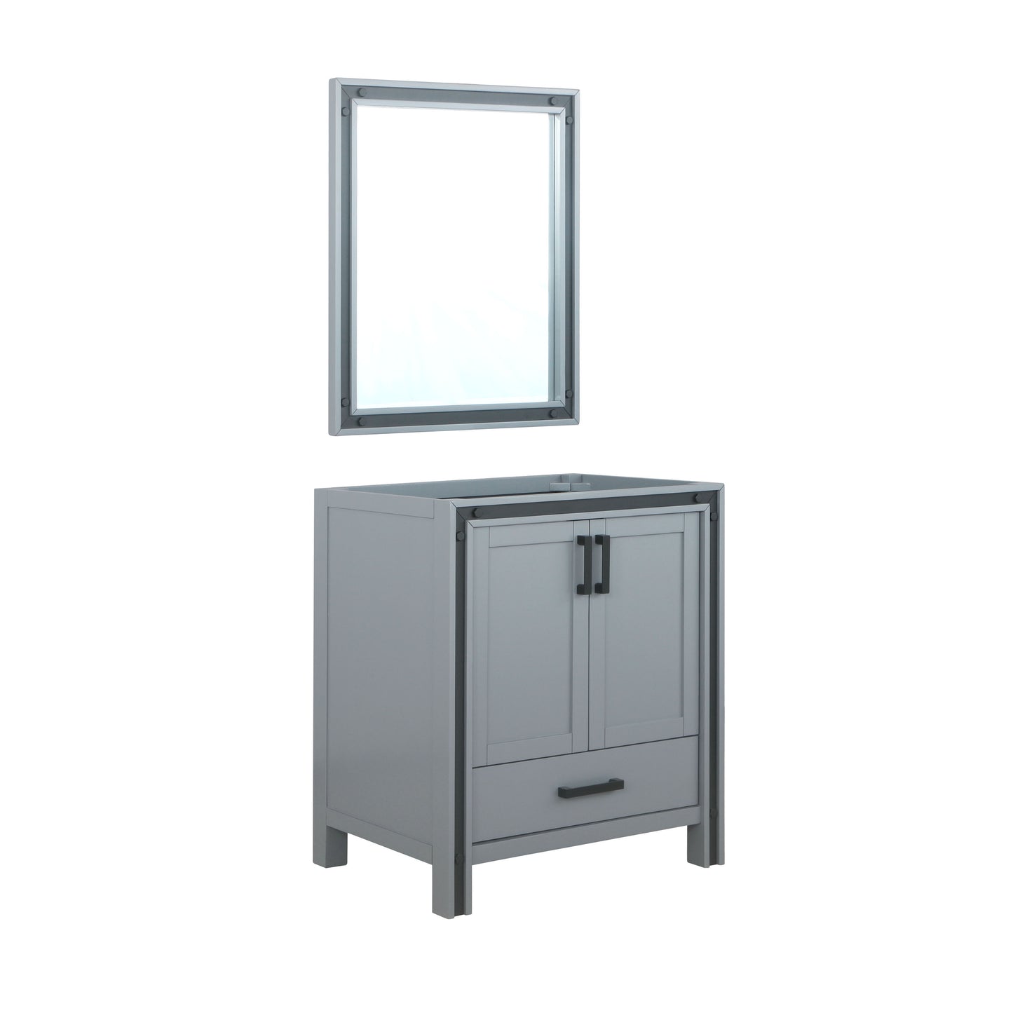 Ziva 30" Dark Grey Single Vanity, no Top and 28" Mirror