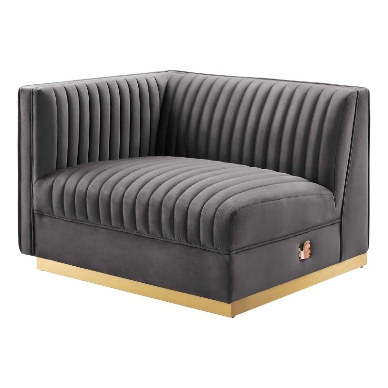 Modway Sanguine Velvet and Stainless Steel Left-Arm Chair in Gray