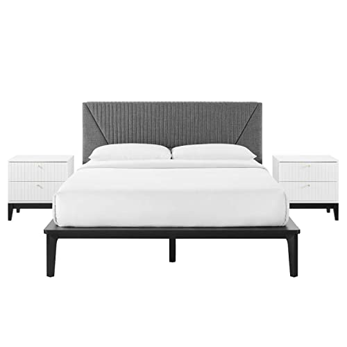 Modway Dakota 3 Piece Upholstered Bedroom Set with White Finish MOD-6961-WHI