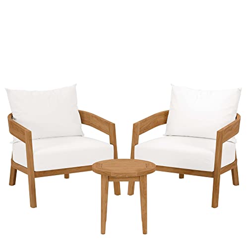Modway Brisbane 3-Piece Teak Wood Outdoor Patio Set in Natural/White