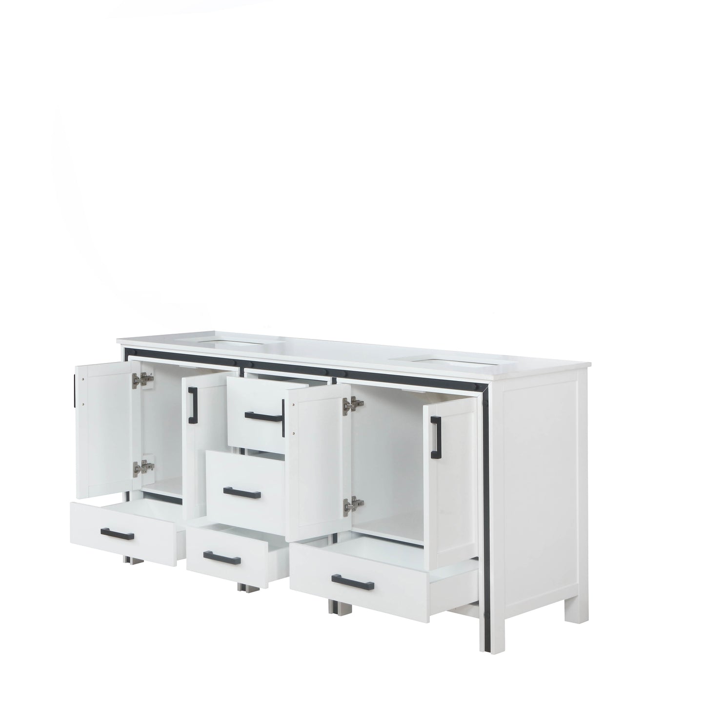 Ziva 72" White Double Vanity, Cultured Marble Top, White Square Sink and no Mirror