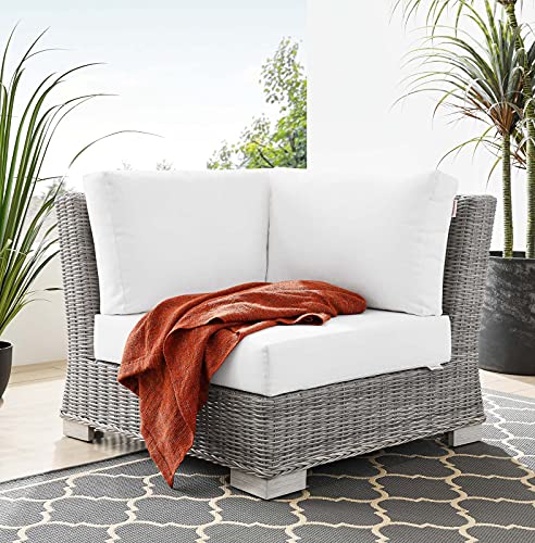 Modway Conway Outdoor Patio Wicker Rattan Corner Chair, Light Gray White