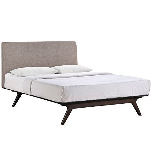 Modway Tracy Mid-Century Modern Wood Platform Queen Size Bed in Cappuccino