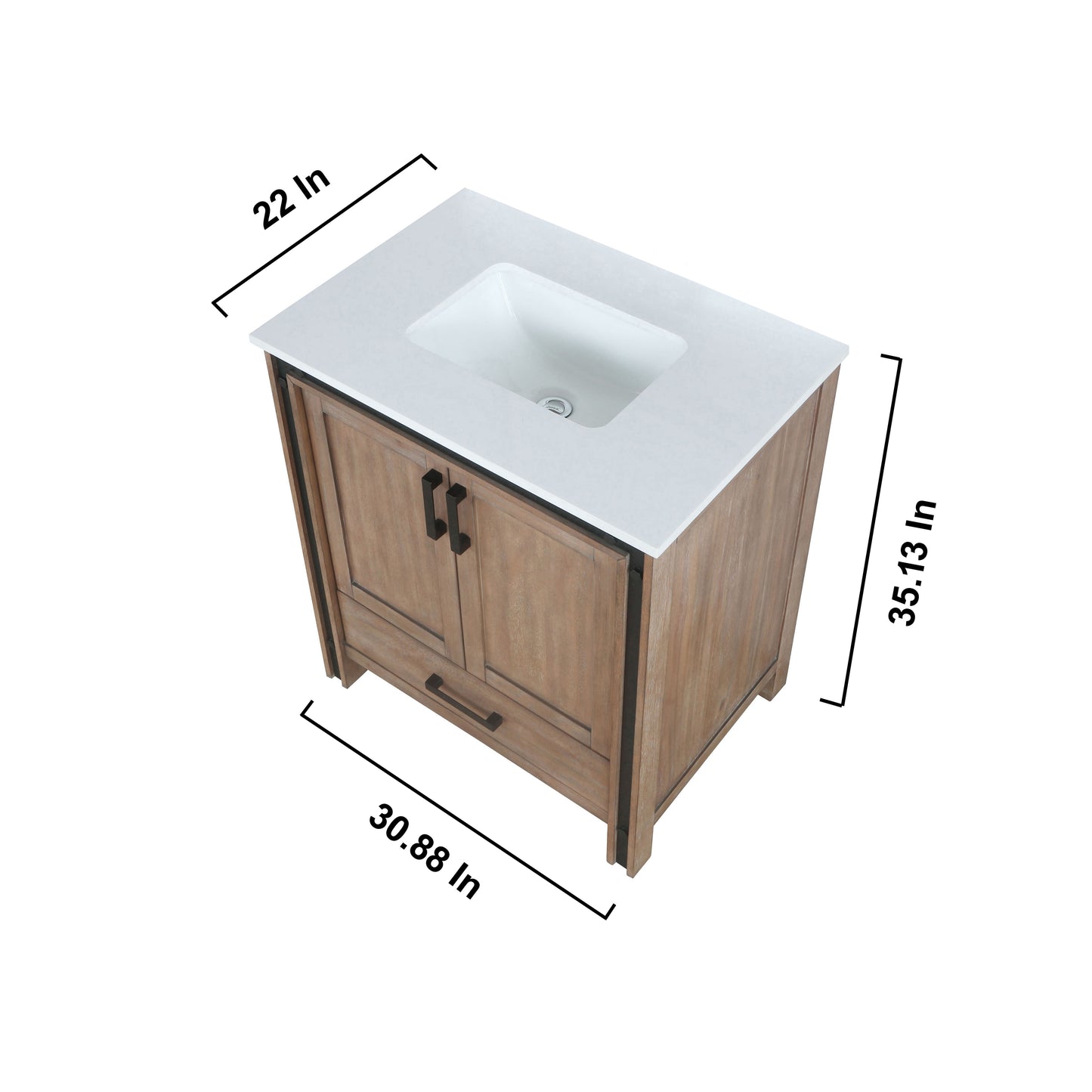Ziva 30" Rustic Barnwood Single Vanity, Cultured Marble Top, White Square Sink and 28" Mirror