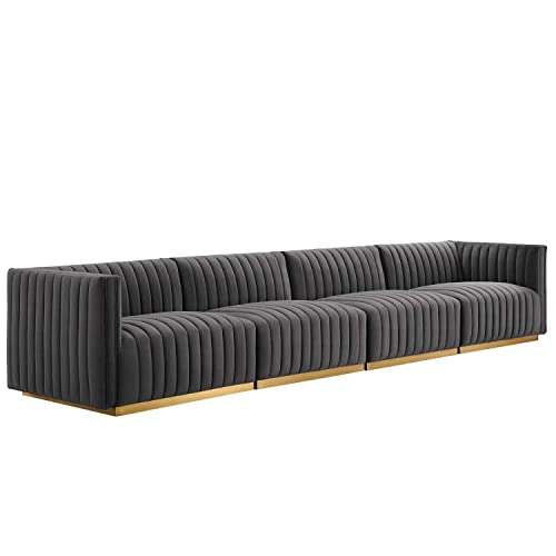 Modway Conjure 4-Piece Velvet and Stainless Steel Sofa in Gold/Gray