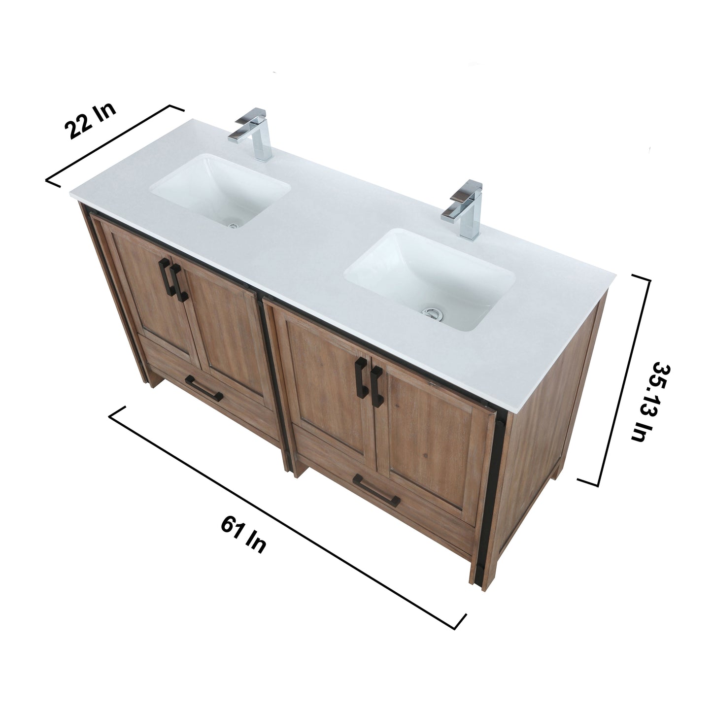 Ziva 60" Rustic Barnwood Double Vanity, Cultured Marble Top, White Square Sink and 22" Mirrors w/ Faucet