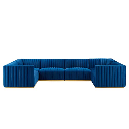 Modway Conjure 6-Piece U-Shaped Velvet and Stainless Steel Sectional - Gold/Navy
