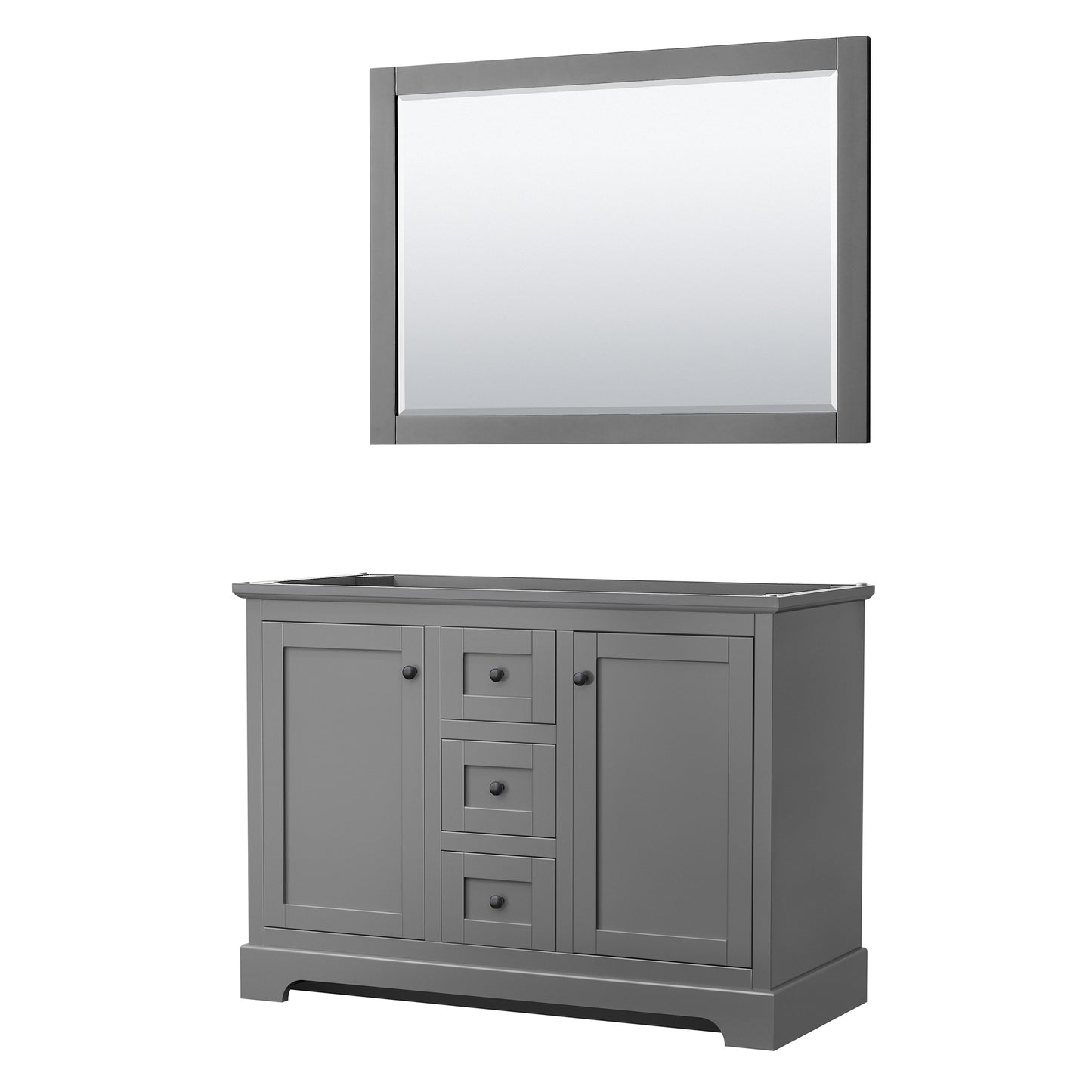 Avery 48 Inch Double Bathroom Vanity in Dark Gray, No Countertop, No Sinks, Matte Black Trim, 46 Inch Mirror