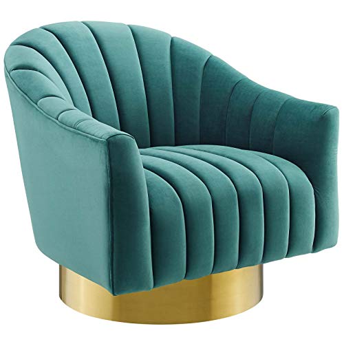 Modway EEI-3459-TEA Buoyant Vertical Channel Tufted Accent Lounge Performance Velvet Swivel Chair