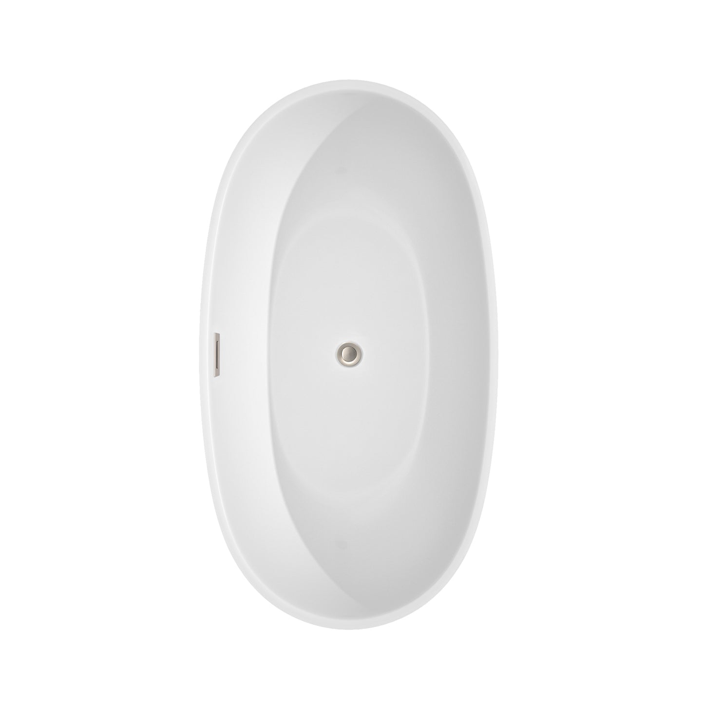 Juno 59 Inch Freestanding Bathtub in White with Floor Mounted Faucet, Drain and Overflow Trim in Brushed Nickel