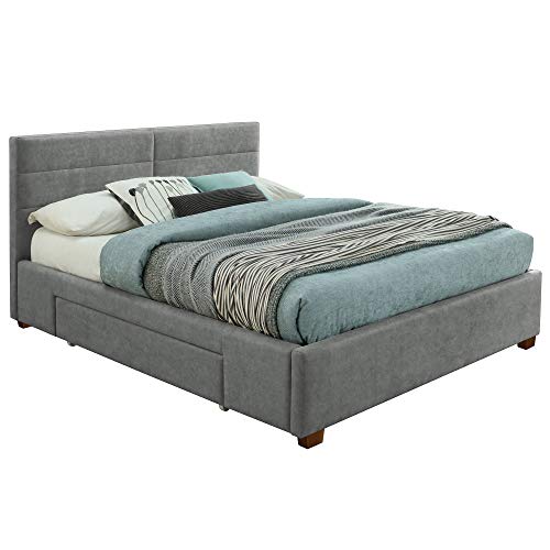 Upholstered King Platform Storage Bed, Light Grey